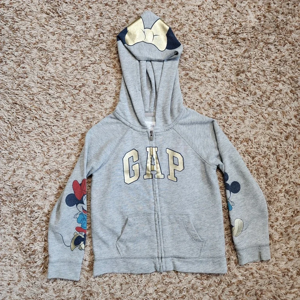 Baby Gap Disney Mickey Minnie Print‎ Sleeve Kid Sz 8 Zip Up Hoodie